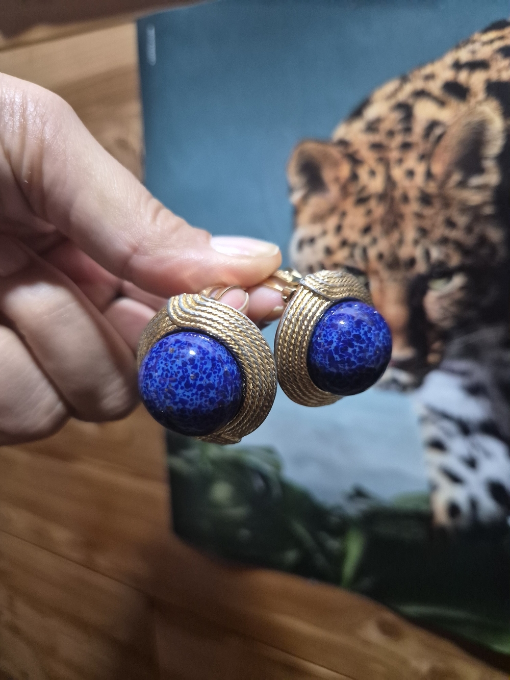 Vintage Ciner Deep Blue Lapiz Cabochon Earings